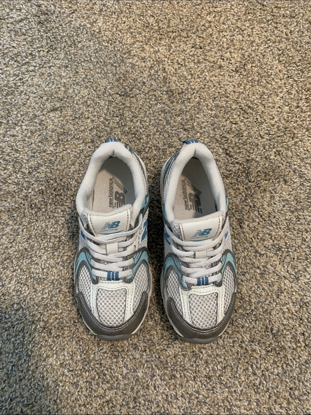 New Balance Kids White and Light Blue Sneakers